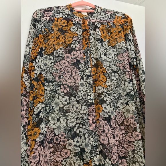 Pink Misty Mustardy Floral Shirt Dress With High Side Slits Leg Action Semisheer - Picture 3 of 6